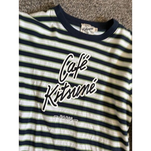 Maison Kitsuné Multicolor Striped Long Sleeve T-Shirt Green Blue White - Size XS - Picture 2 of 4